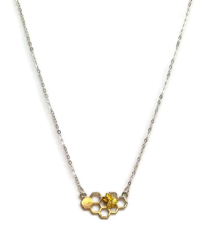 Honeycomb necklace with yellow bee