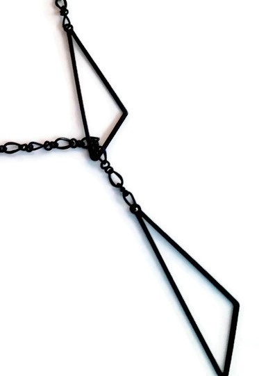 Black Chain Lariat with Triangles